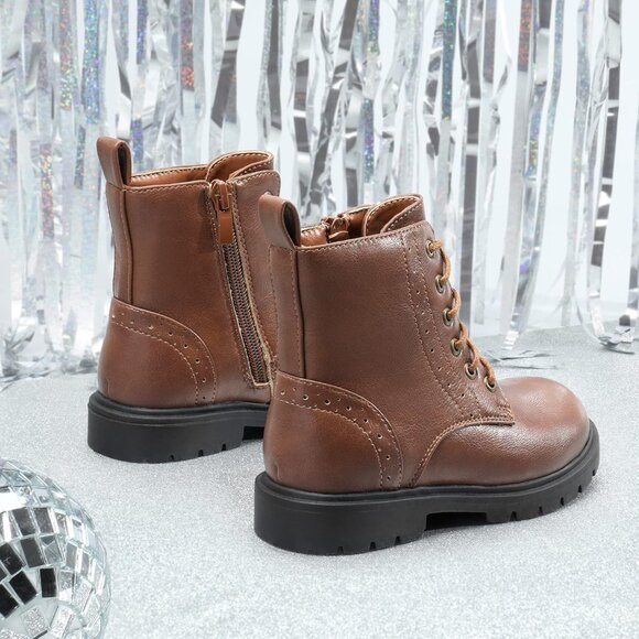 Dream Pairs Boys Girls Brown Side Zipper Combat Thermoplastic Elastomers Boots - Picture 4 of 6